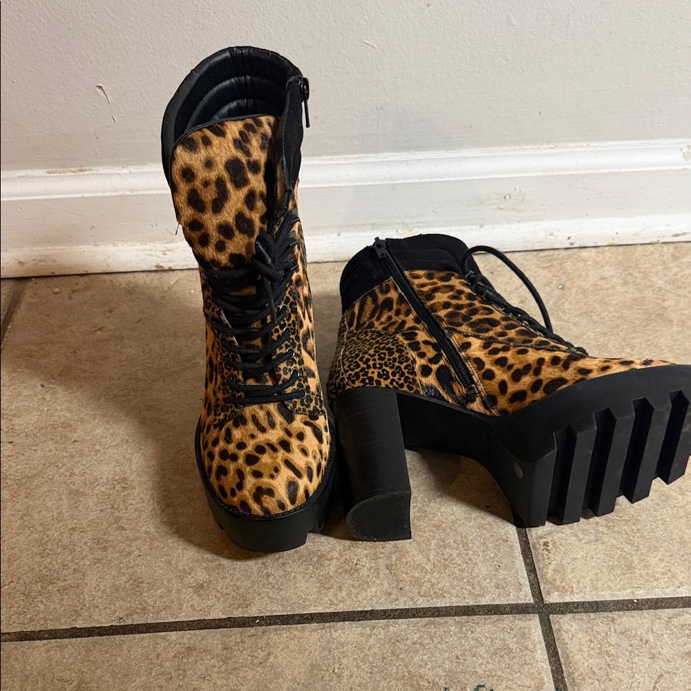 Gianni Bini Leopard Lace Up Boots